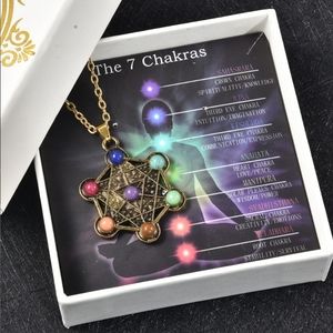 Multi-Gemstone Seven Chakra Mandala Pendant Necklace 24 Inches in ION Plated YG
